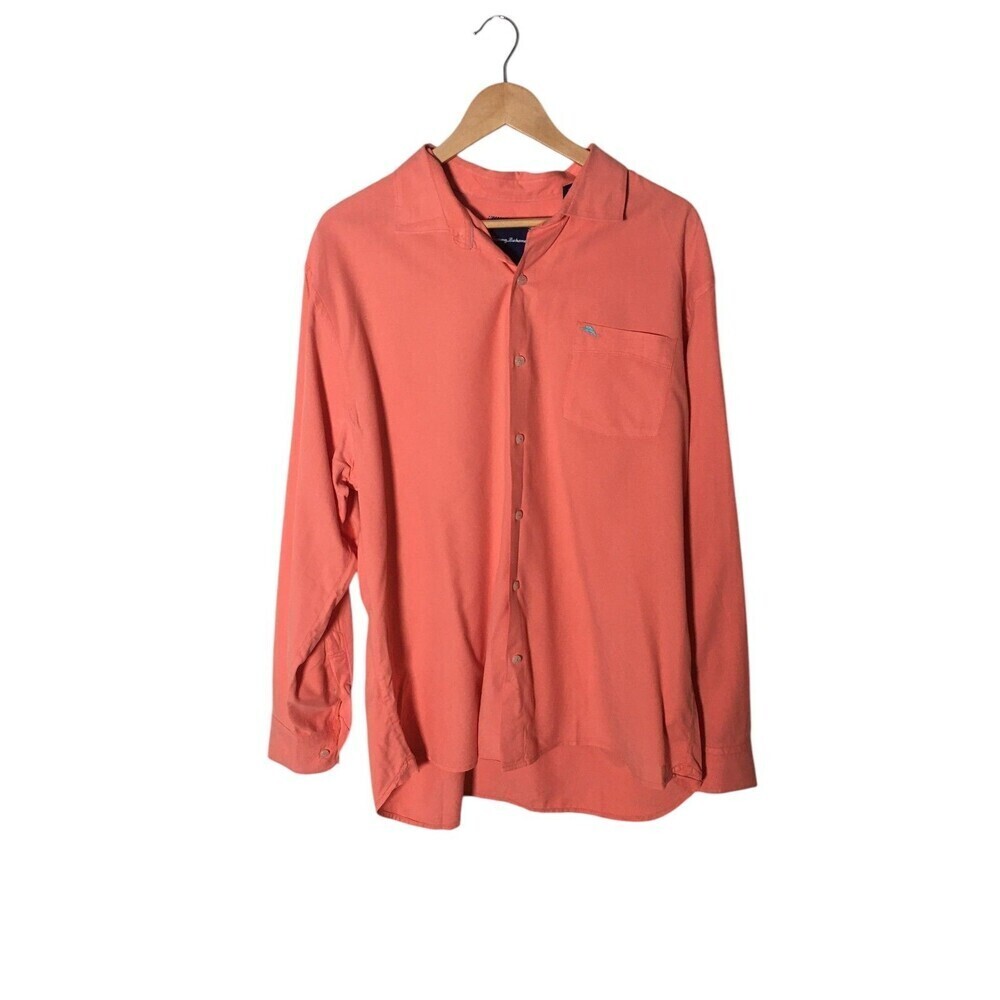 Tommy Bahama Shirt Men's Size XL Peach Pink Cotton Silk Blend Button Up